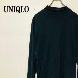 MY 2303-0107 UNIQLO ユニクロ ハイネック ニット プルオーバー コットン100% メンズ Ｌ シンプルシルエット 万能アイテム 人気