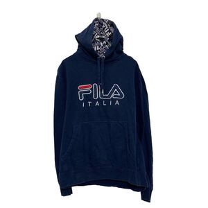 FILA プリント スウェット パーカー フィラ L ネイビー 裏起毛 古着卸 アメリカ仕入 a607-5758