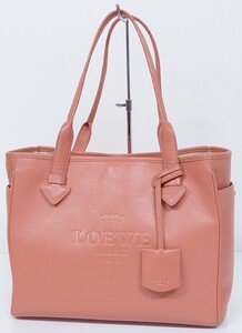 【SR-630】 LOEWE トートバッグ ロエベ ヘリテージ ハンドバッグ レザー ロゴ 型押し 肩掛け ダークピンク系 チャーム 付 ブランド カバン