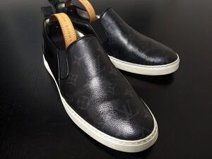 ヴィトン 6.5 LOUIS VUITTON モノグラム コンビレザー スリッポン レザースニーカー 黒 9587