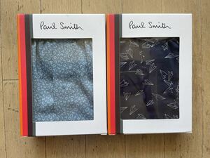 即決！ポールスミス！PAUL SMITH 布帛トランクス 2枚組 折り紙ひこうき柄ネイビー&モノグラム柄サックス M