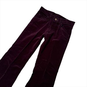 70s ビンテージ◆Wrangler ラングラー ベロア ベルベット ブーツカット フレアパンツ 28/パープル系/レトロ ヴィンテージ