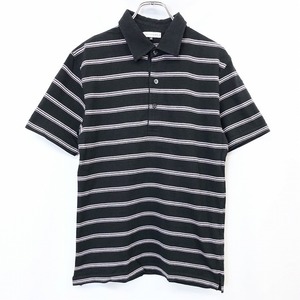 a.v.v HOMME アーヴェヴェオム 46 メンズ 男性 ポロシャツ カットソー Tシャツ生地 半袖 マルチボーダー 綿100% ブラック×ピンク×グレー