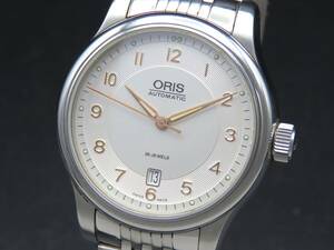 1円～! ジャンク品★正規品 ORIS オリス 7594 クラシック 裏スケ 自動巻き デイト シルバーダイヤル 純正ブレス メンズ腕時計 SSCLG2489