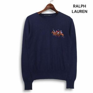 RALPH LAUREN ラルフローレン 秋冬 カシミヤ混♪ ポロ ポニー刺繍 ニット セーター Sz.L　レディース ネイビー　K4T01329_8#K