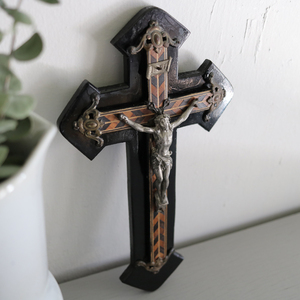 フランスアンティーク 25×14 壁掛け 十字架 クロス キリスト 教会 ウォール ゴシック マリア様 