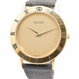 1円 稼働 GUCCI グッチ 3000.2.M QZ クオーツ ゴールド 金文字盤 GP 腕時計 メンズ ラウンド 革ベルト ブランド ウォッチ 0441420240611