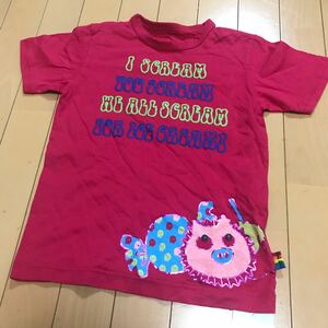 新品◆ブーフーウー バックアレイ◆半袖Tシャツ◆刺繍アップリケ派手◆130ピンク