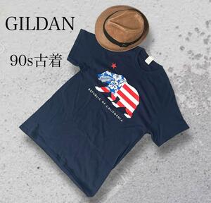 ギルダン GILDAN 90s古着 星条旗 熊 クマ ハイビスカスTシャツ M