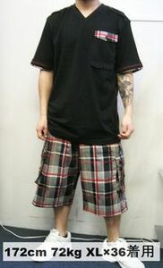 Q17)GODBODY VネックTシャツ黒★M/L★B系 