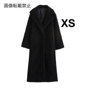 black vintage ヴィンテージ レトロ ボア ロングコート アウター XSサイズ レディース★ZARA 好きな方に★2024 A/W 冬新作 新品未使用★