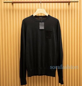 KITON キトン メンズニットセーター 長袖 ウール T-シャツ ブラック 3XLサイズ トップス 丸首 ニットカットソー 紳士服 無地 クルーネック