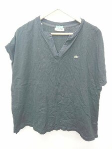 ◇ LACOSTE ラコステ ロゴ 鹿の子 半袖 Tシャツ カットソー サイズ36 ブラック レディース P