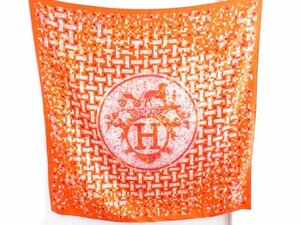 7 美品 エルメス ■ カレ90 MOSAIQUE AU 24 モザイク スカーフ シルク オレンジ系 HERMES □6F