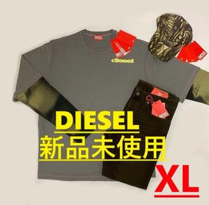 ディーゼル　長袖Tシャツ　XL　12704　レイヤード　ダブルスリーブ　2725　A12704 0JNAY 9BX　T-WESHER-N3　グレー