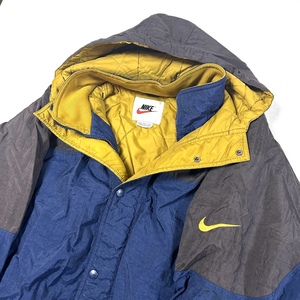 【激レア】90s NIKE ナイキ ヴィンテージ 中綿ジャケット(XL) ナイロンジャケット フーディジャケット ビッグシルエット 刺繍ロゴ