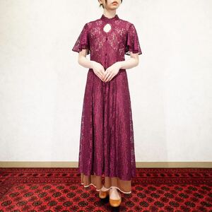 USA VINTAGE Dawn Joy Fashions LACE UP DESIGN ALL LACE DRESS ONE PIECE/アメリカ古着レースアップデザイン総レースドレスワンピース