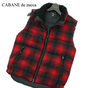 CABANE de zucca カバンド ズッカ 秋冬 襟ボア★ カシミヤ混 ウール チェック ダウン ベスト Sz.M　メンズ　A3T13470_B#N