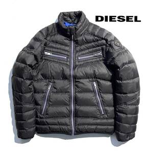 名作【定価5万】DIESEL ディーゼル ライダース ダウンジャケット L メンズ 【軽量 保温性抜群】黒 美シルエット ロゴ 国内正規 ジップ