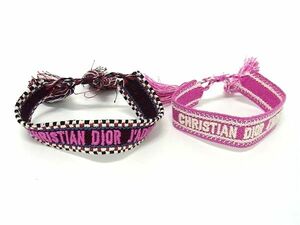 1円 ■極美品■ ChristianDior ディオール J’ADIOR コットン ブレスレット バングル 2点セット レッドパープル系×ボルドー系 FF3602