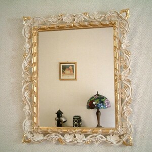 ◆イタリア製◆矩形リーフミラー/壁掛け鏡/アイボリー/IER492BE