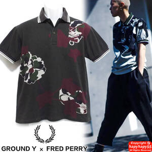 定価3.2万■Ground YｘFRED PERRY 限定コラボ 和柄ポロシャツ◆T Yohji Yamamoto ヨウジヤマモト グラウンドワイ フレッドペリー Y-3 Y