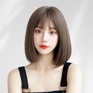 ウィッグ ダーク ブラウン フル ストレート ボブ ショート ミディアム 自然 女性用 かわいい 簡単 人気 かつら ネット付き おしゃれ 衣装 