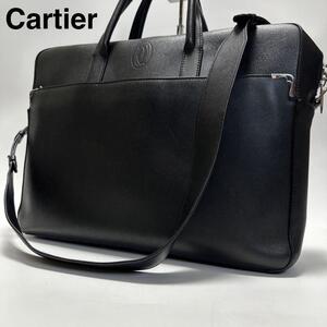 e60【美品】近年モデル　カルティエ　Cartier　マスト　ドゥ　ビジネス　黒　ブラック　レザー　2way　ショルダーバッグ　ハンド　トート