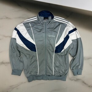 送料無料 ADIDAS TRACK JACKET 90s GREY アディダス トラックジャケット 90年代 黒タグ 万国旗タグ グレー 【Vintage】【古着】