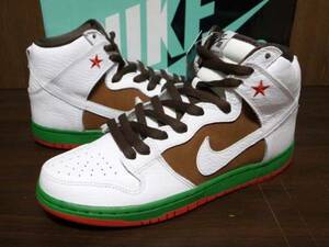 14年製 NIKE DUNK HIGH PREMIUM SB CALIFORNIA ナイキ ダンク カリフォルニア スケート SKATE【313171-201】ホワイトレザー 白×緑 US8.5