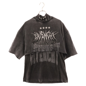 GIVENCHY ジバンシィ 22AW オーバーラップエフェクト刺繍レイヤードTシャツ ブラック/グレー BM71FE3Y8T