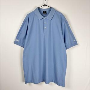 00s ナイキ NIKE ポロシャツ 半袖 スウッシュ 袖ロゴ ブルー XL