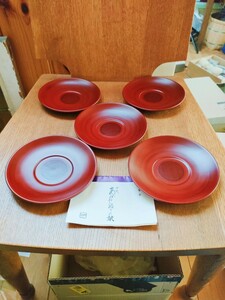 ★ 木曽漆器 古代あかね塗 茶托 5枚セット 木製 茶器 茶道具 漆器 漆塗 うるし塗 漆芸 箱付 天然木 赤 赤色 古代あかねぬり 朱塗 朱色