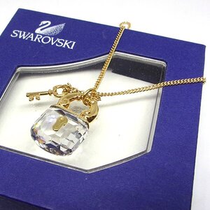 美品 スワロフスキー Swarovski 南京錠 鍵 キー ネックレス クリスタル 【331666】