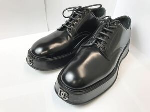 (D) DOLCE&GABBANA ドルチェ&ガッバーナ DGロゴ金具 レザー ダービーシューズ 8 ブラック シューズ 革靴