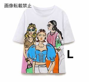 vintage ヴィンテージ レトロ ガールプリント 半袖 Tシャツ トップス Lサイズ レディース★ZARA 好きな方に★2024 S/S 春新作 新品未使用★