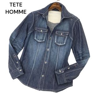 TETE HOMME テットオム 通年 長袖 USED加工★ デニム ワーク シャツ Sz.4　メンズ　C4T02399_3#C