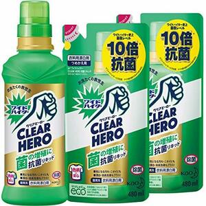 【まとめ買い】ワイドハイター クリアヒーロー(CLEARHERO)抗菌リキッド本体600ml+詰め替え480ml×2個