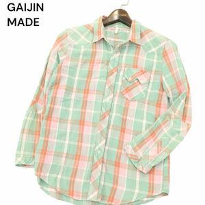 GAIJIN MADE ガイジンメイド ハリラン 通年 長袖 ウエスタン★ チェック シャツ Sz.M　メンズ 日本製　A4T02429_3#C