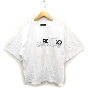 ロデオクラウンズ Rodeo Crowns カットソー Tシャツ コットン 綿 ロゴ プリント 透け感 五分袖 F 白 ホワイト /NT18 レディース