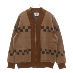 SON OF THE CHEESE (サノバチーズ) Chessboard Check Cardigan チェスボード チェック コットン ニット ジップアップ カーディガン ブラウン SC2310-KN07