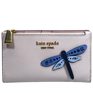 kate spade ケイトスペード 財布 二つ折り財布 折り財布 コンパクトウォレット ロゴ トンボ モチーフ レザー ラインストーン ピンク マルチ