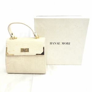 L-00032 HANAE MORI Q 240-1628 ハナエ モリ ハンドバッグ 白 ホワイト レディース 手提げ鞄 ゴールド金具 肩掛けストラップ付 015