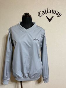 【美品】 callaway golf キャロウェイ ゴルフ ビッグロゴ レディース ウインド 2way ジャケット プルオーバ トップス サイズM 長袖 グレー