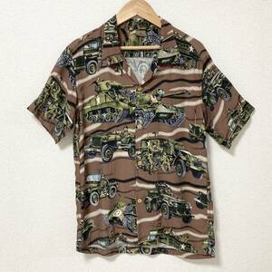 90s HYSTERIC GLAMOUR レーヨン 戦車 ARMY アロハシャツ Fサイズ ヒステリックグラマー 半袖 開襟 シャツ Y2K VINTAGE archive 4020013