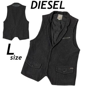 DIESEL ディーゼル メンズ ベスト L 毛 ウール テーラード RN 93243 CA 25594 ミックス ブラック系 (A32)★