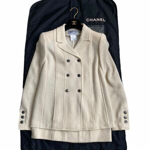 CHANEL シャネル セットアップ スーツ ツイード ジャケット スカート 38（M） ダブルブレスト 98P ココマーク アイボリー C6