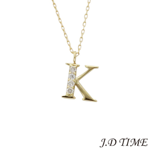 K18YG D0.04ct イニシャル「K」 ダイヤモンドペンダント YG イエローゴールド ネックレス【新品】(JD-JR-1424)