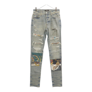 AMIRI アミリ Scarves Art Patch Jeans スカーフアートパッチ 蛇腹 スキニーデニムパンツ ブラック