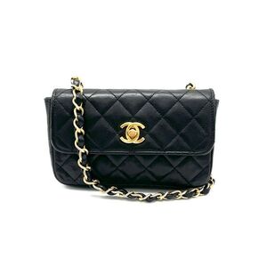 1円 良品 CHANEL シャネル ミニ マトラッセ ココマーク ターンロック ラムスキン チェーン ショルダー バッグ eK1205N